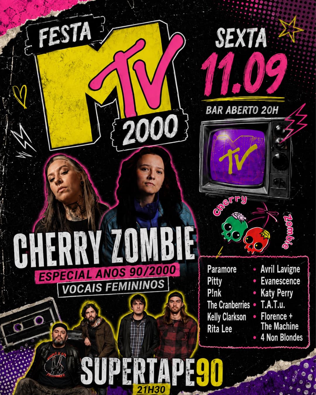 Flyer de Supertape90 e Cherry Zombie