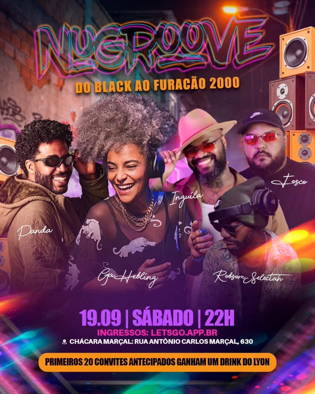 Flyer de Nugroove, Fosco, Robsom, Panda, Inguila e Gab Rebling