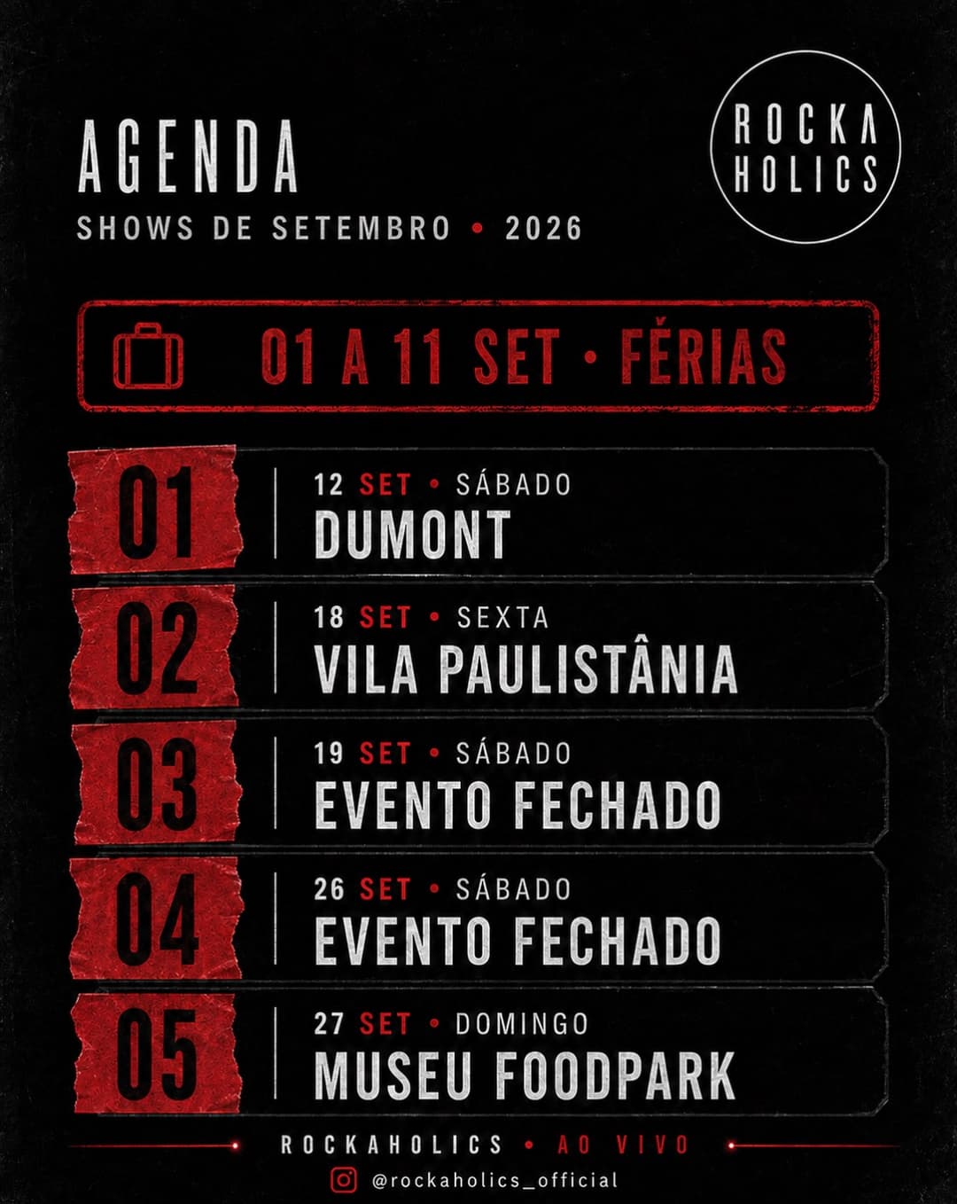 Flyer de Banda Rockaholics e Banda Rockaholics