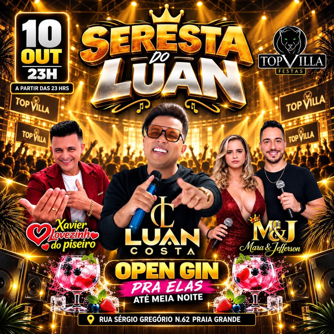 Flyer de Luan Costa e mais 2 artistas