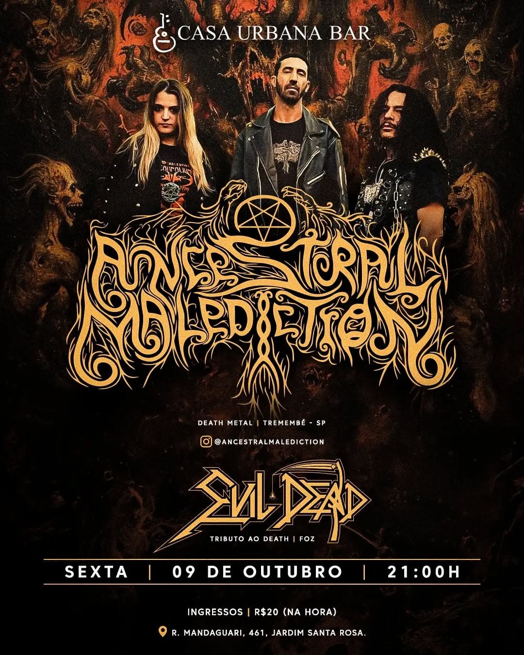 Flyer de Ancestral Malediction e EVIL DEAD