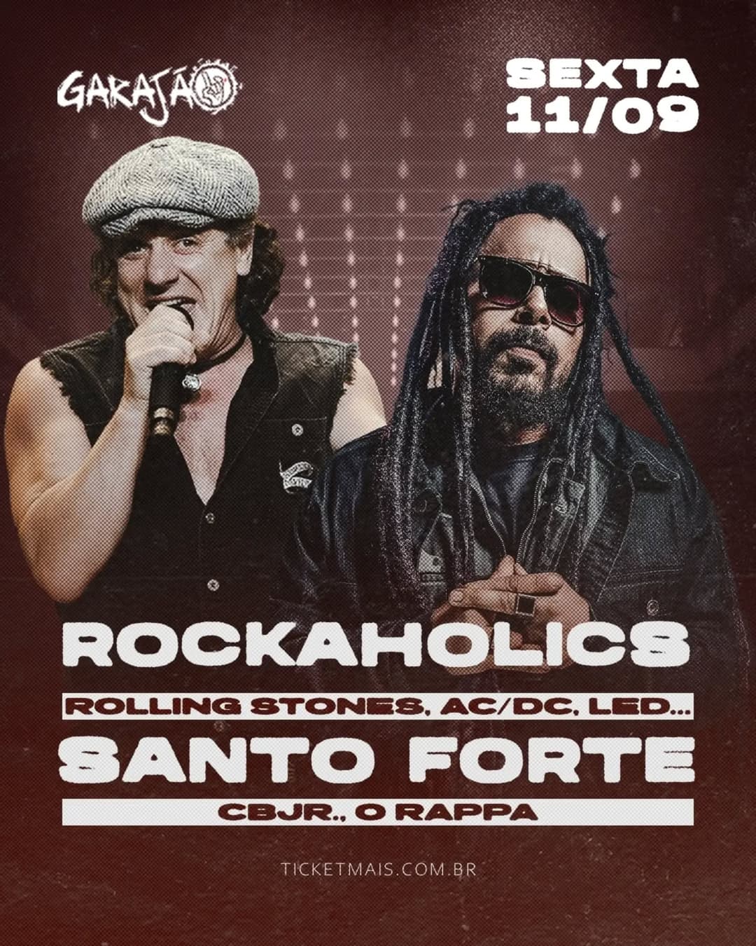 Flyer de Banda Rockaholics e Santo Forte