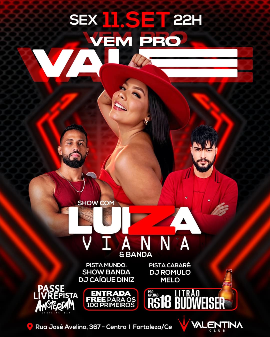 Flyer de Caique Diniz, LUIZA VIANNA & BANDA e DJ Rômulo Melo