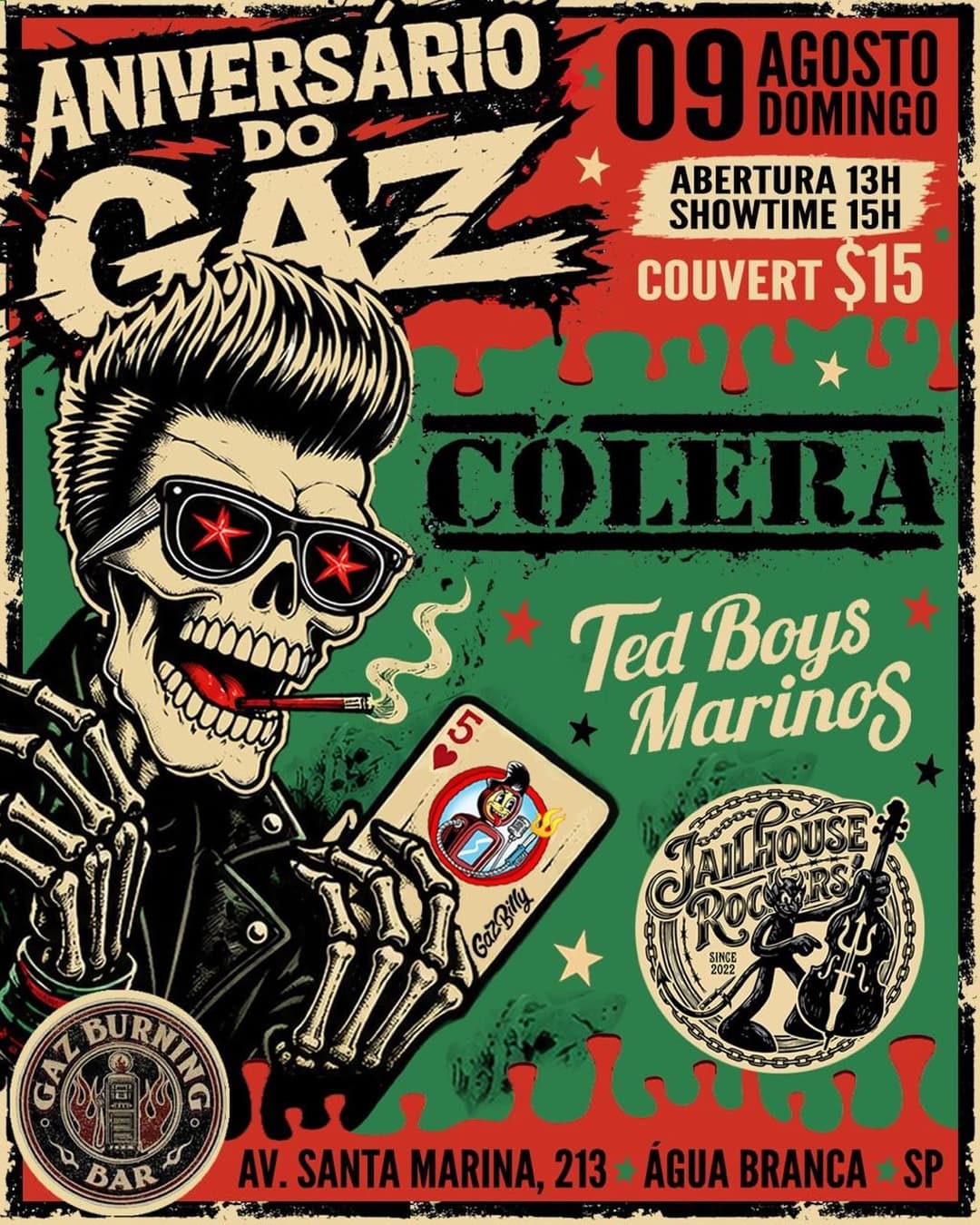 Flyer de Jailhouse Rockers, Cólera e Ted Boys Marinos
