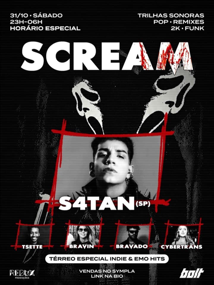 Flyer de S4TAN, TSETTE, BRAVIN, BRAVADO e mais 4 artistas