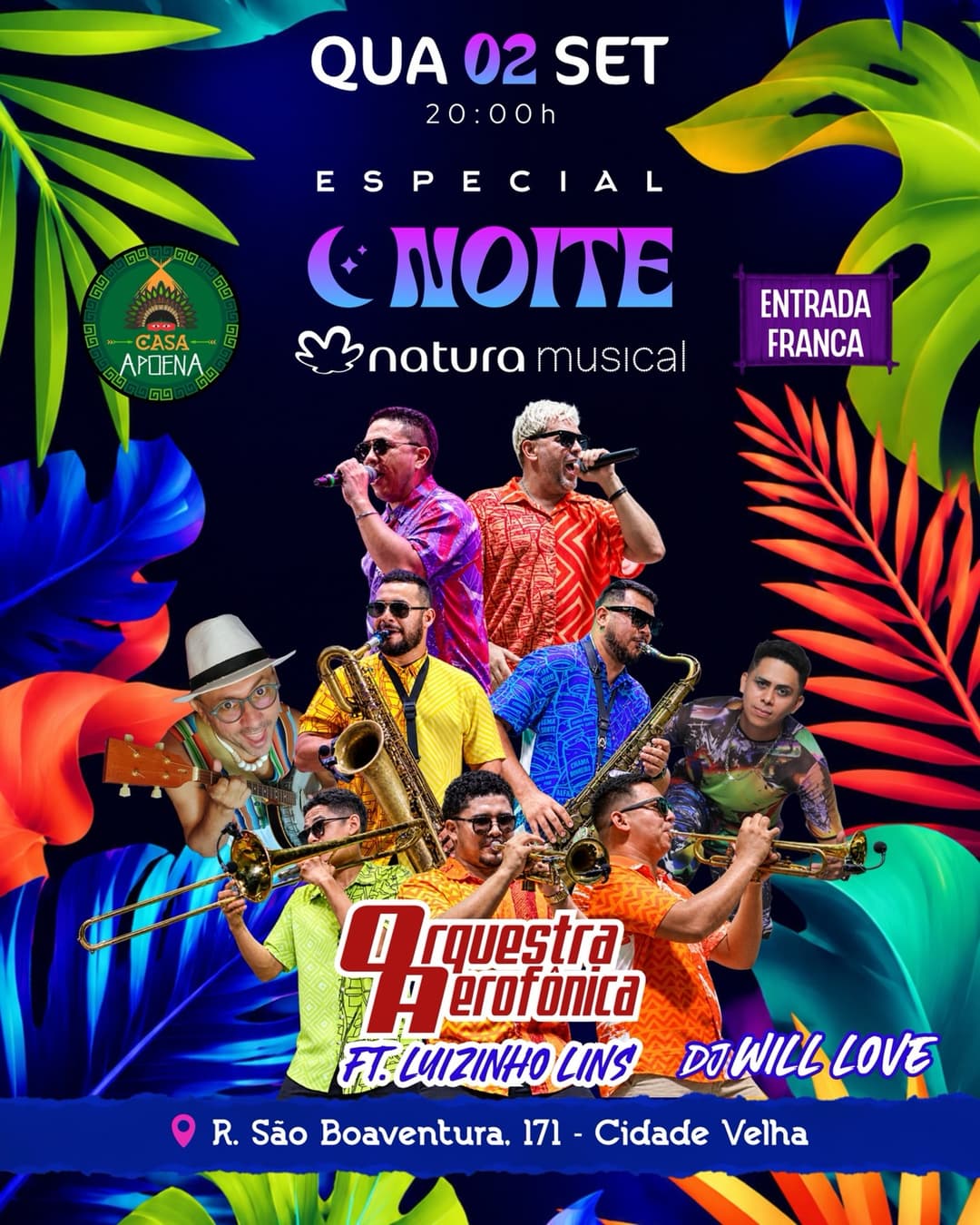 Flyer de Orquestra Aerofônica, Luizinho Lins e DJ Will Love
