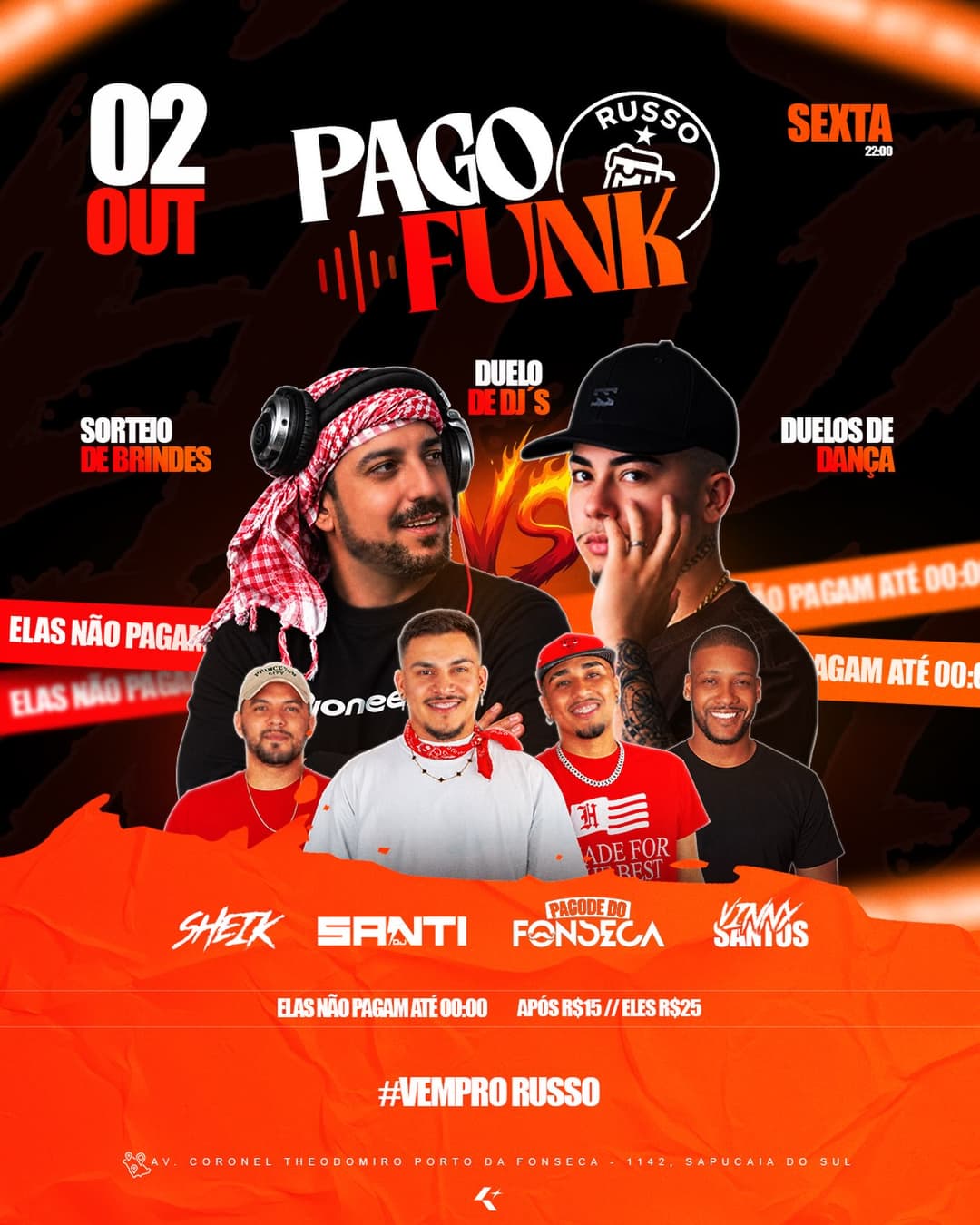 Flyer de Pagode do Fonseca, Vinny Santos, DJ Sheik e DJ Santi