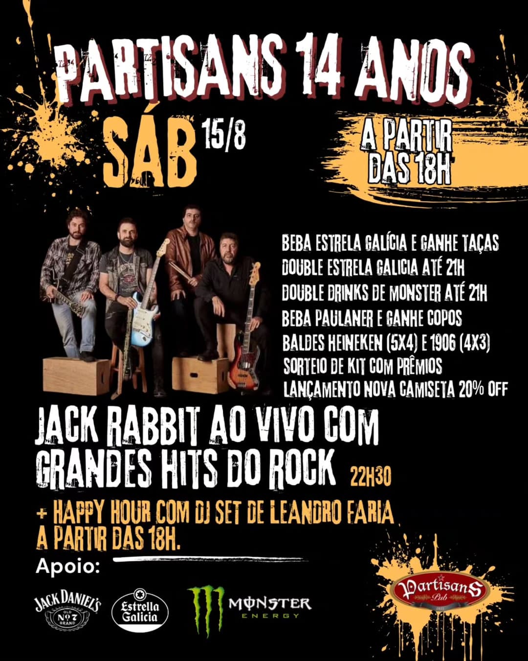 Flyer de Banda Jack Rabbit e DJ Leandro Faria