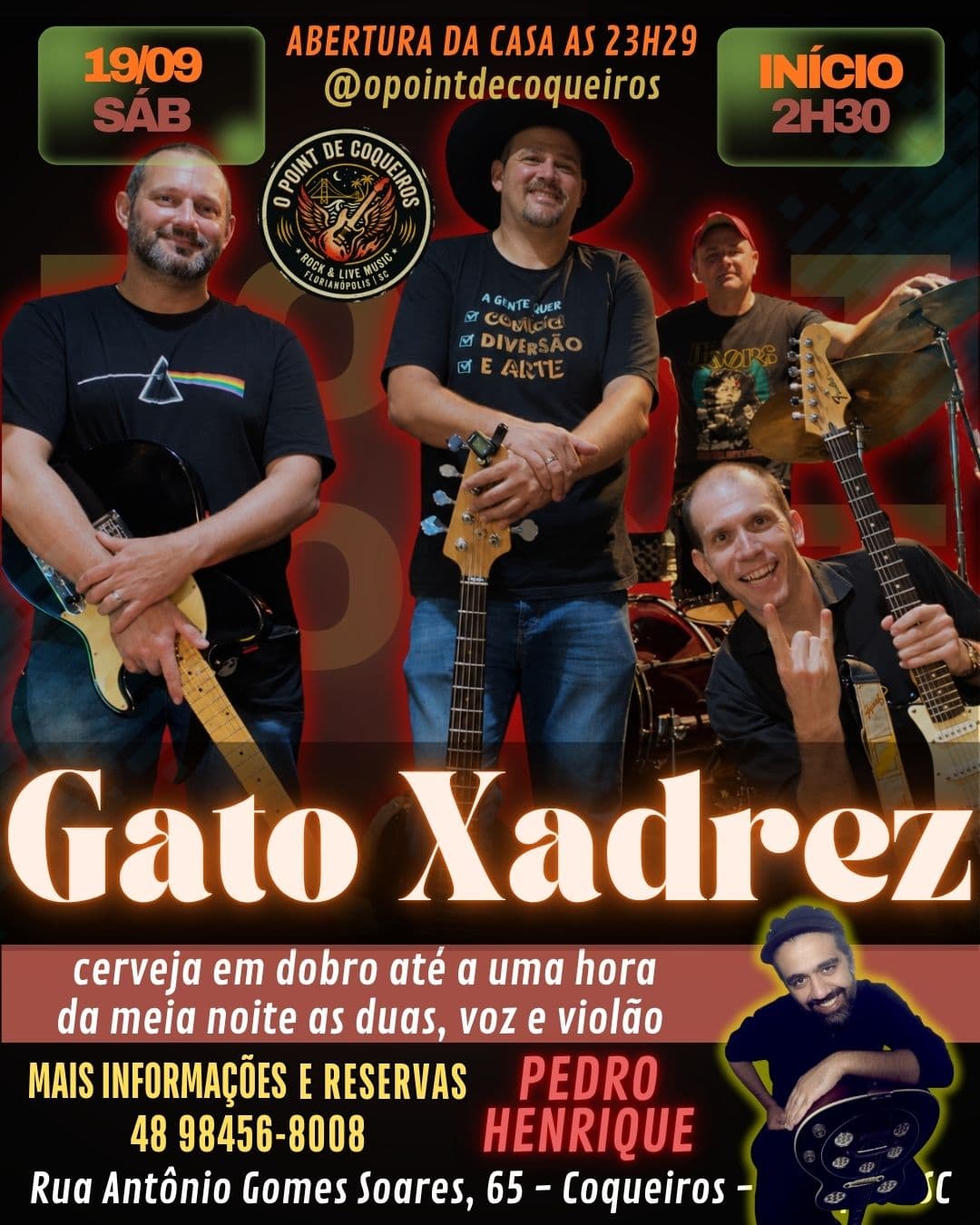 Flyer de Pedro Henrique e Gato Xadrez