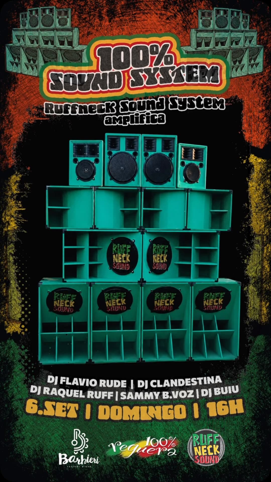Flyer de Clandestina, Ruffneck Sound System e mais 4 artistas