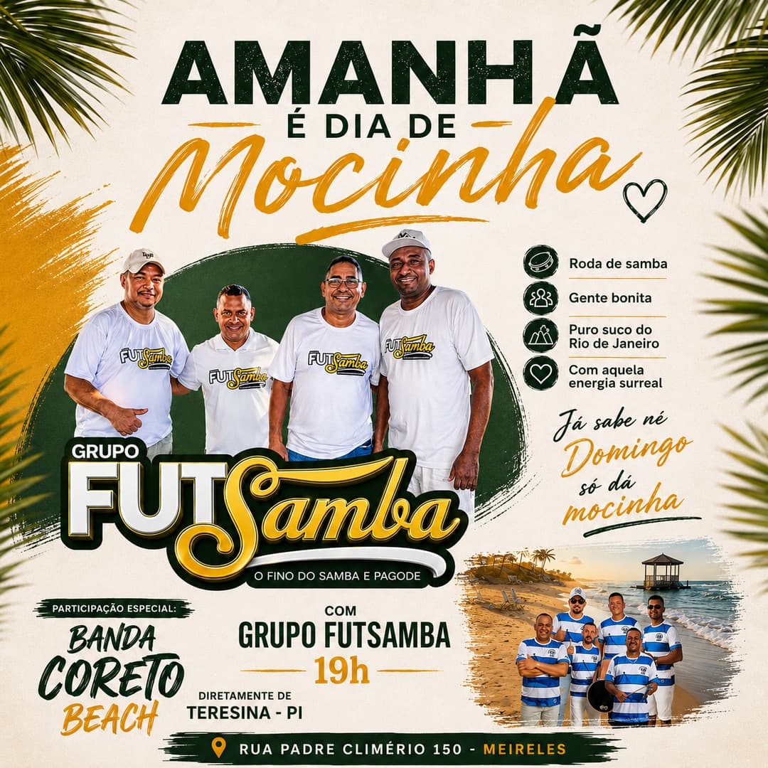 Flyer de grupofutsambabrasil.2 e Samba no Coreto