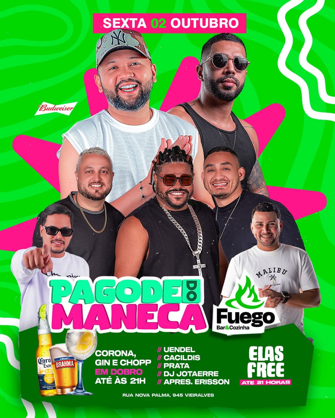 Flyer de Grupo Cacildis, Uendel, Prata, DJ Jotaerre e Erisson