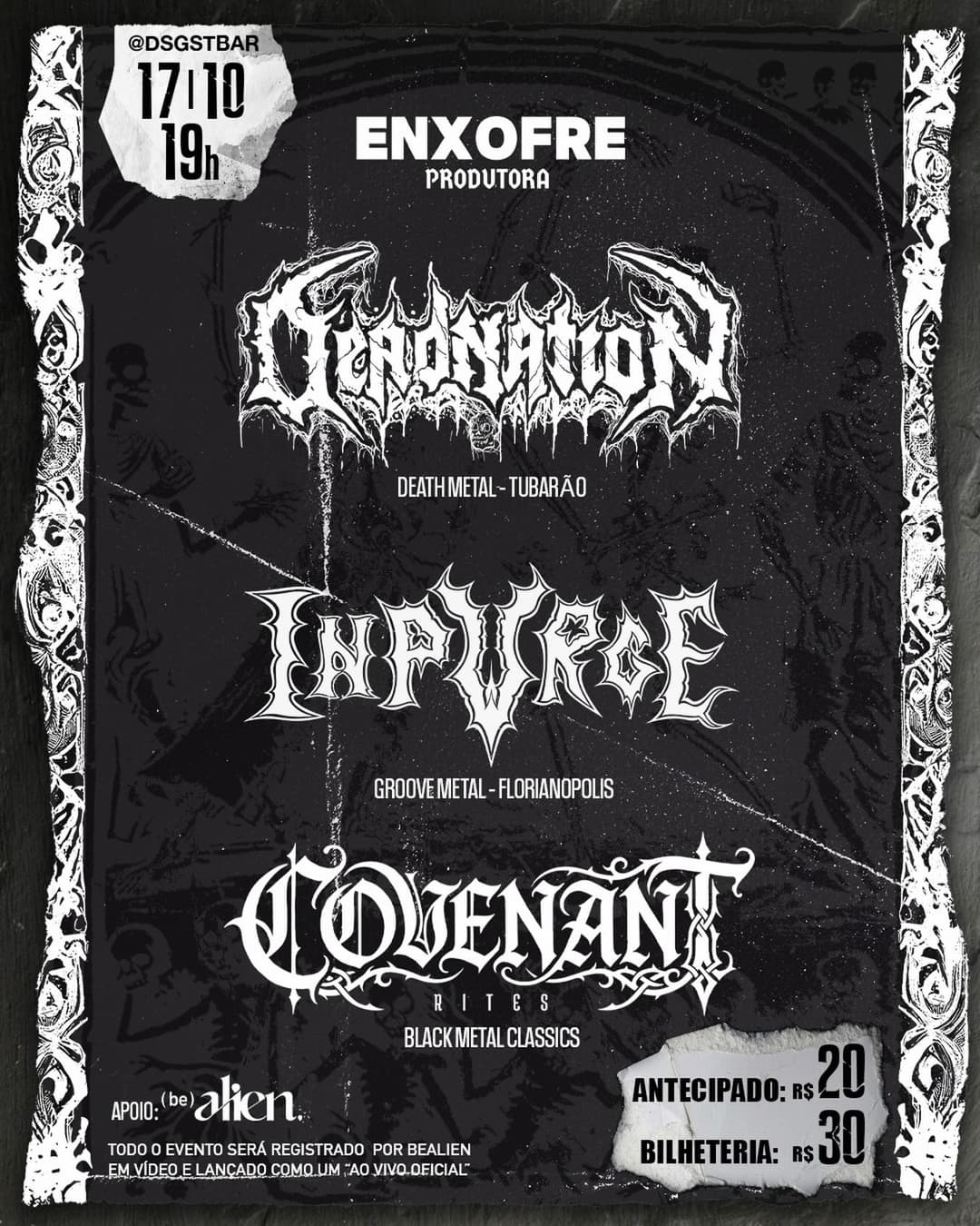 Flyer de DEADNATION, INPURGE e COVENANT RITES