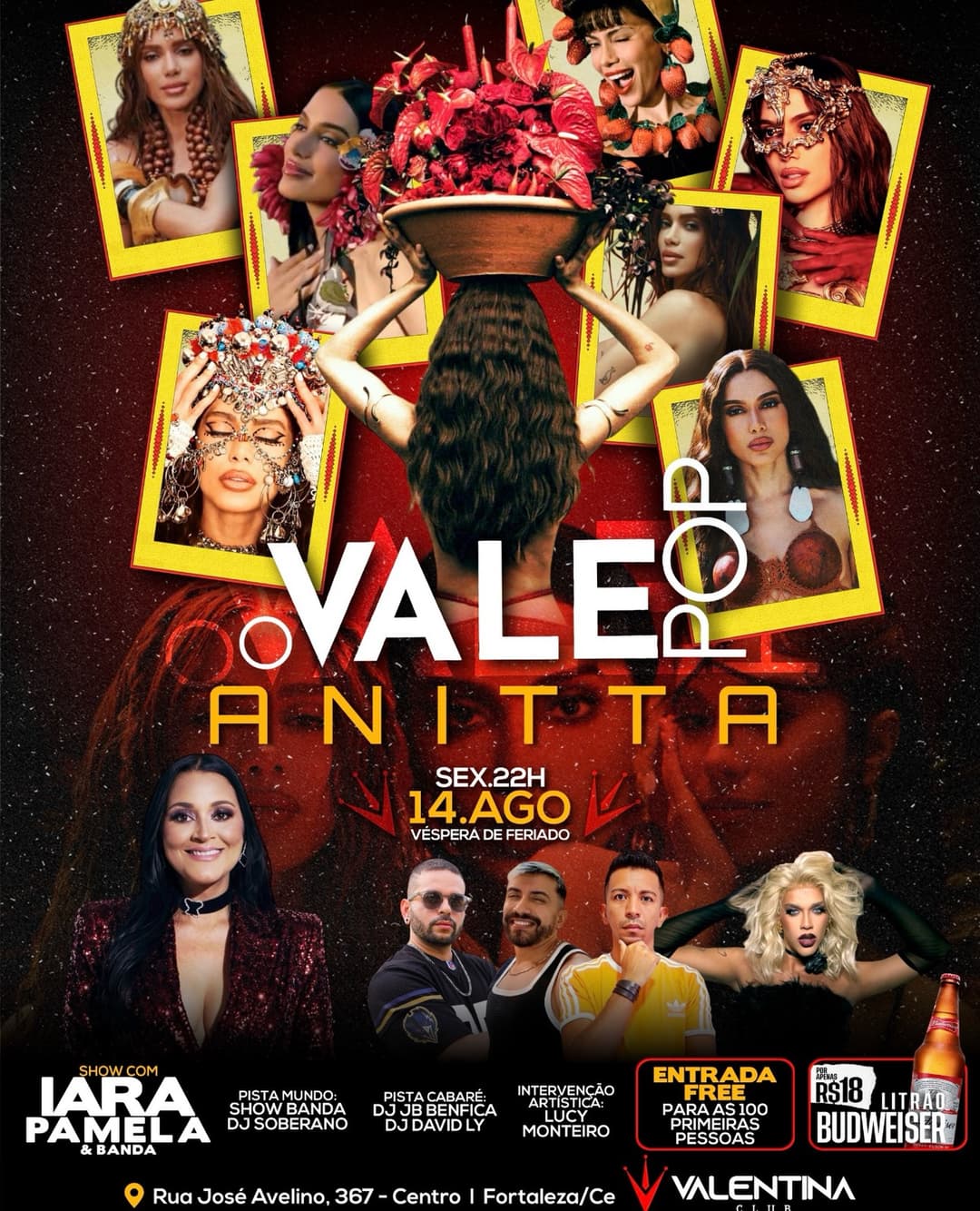 Flyer de Iara Pamela, Banda, DJ Soberano, DJ JB Benfica, DJ David Ly e Lucy Monteiro