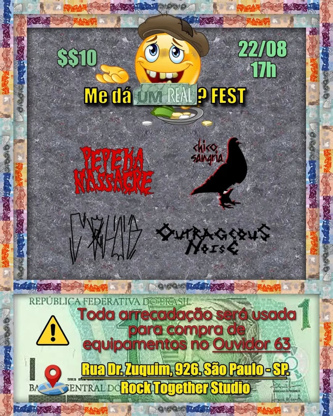 Flyer de Chico Sangria, Pepeka Massacre e Outrageous Noise