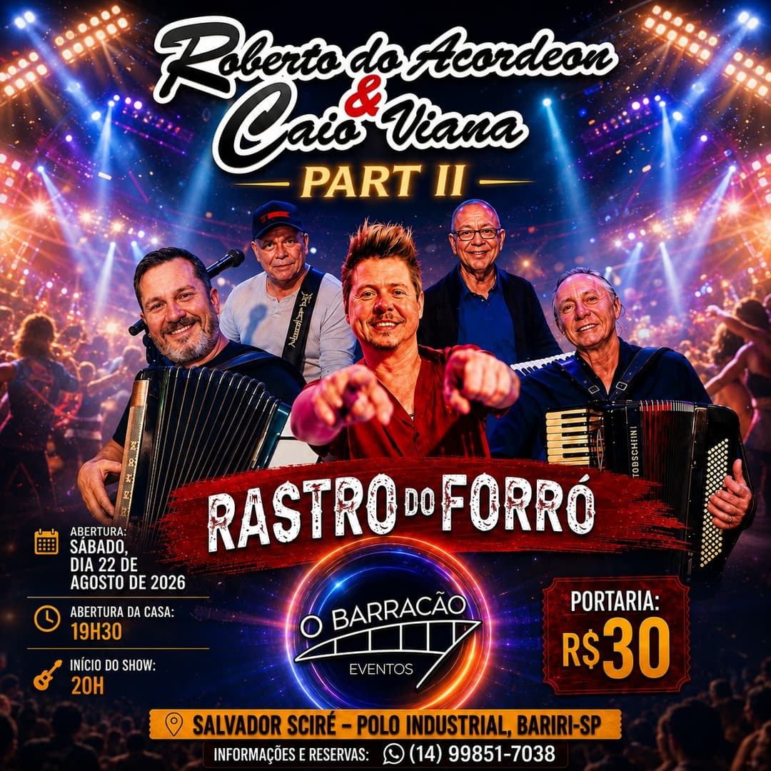 Flyer de Rastro do Forró e Roberto do Acordeon & Caio Viana