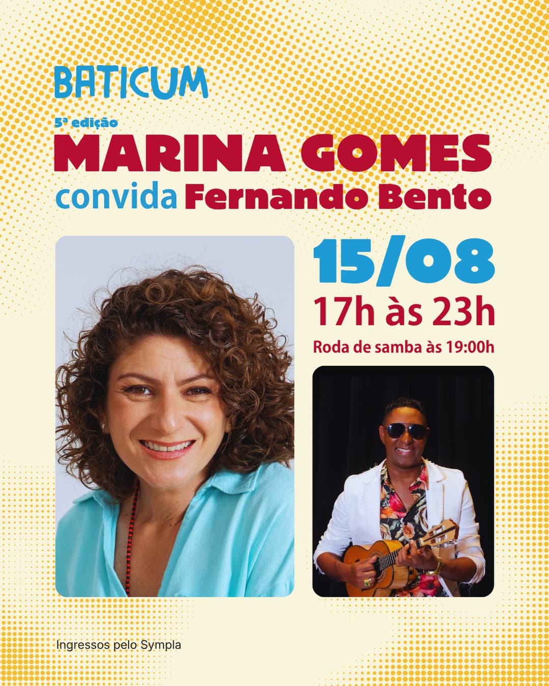 Flyer de Marina Gomes, Fernando Bento e DJ Denis