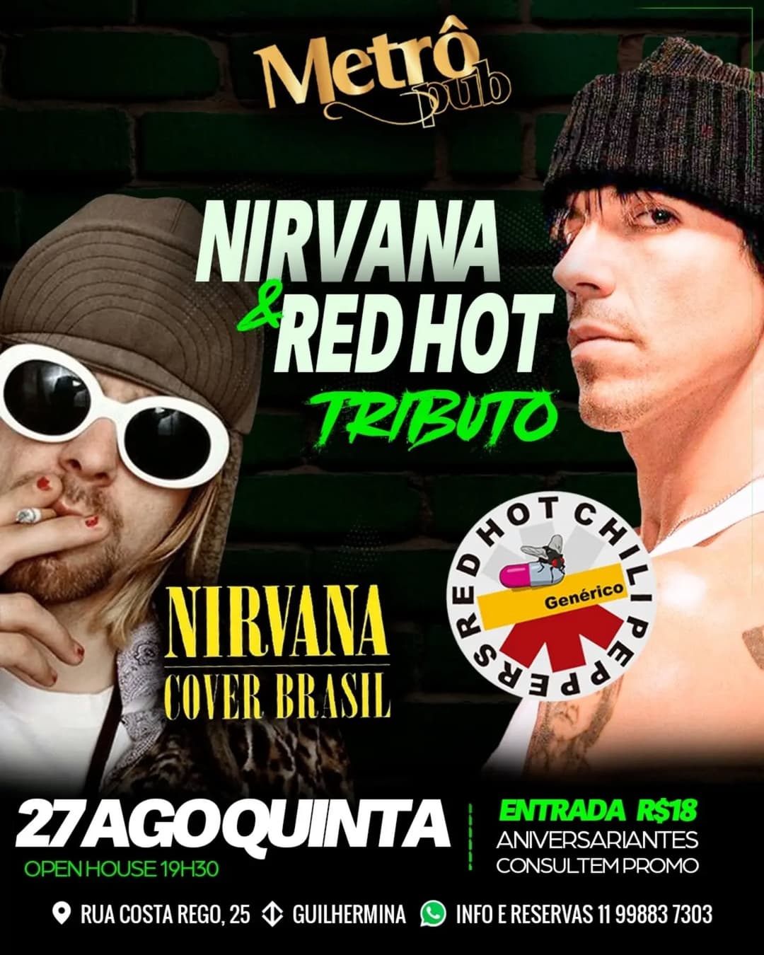 Flyer de Nirvana Cover Brasil e RHCP Cover Genérico