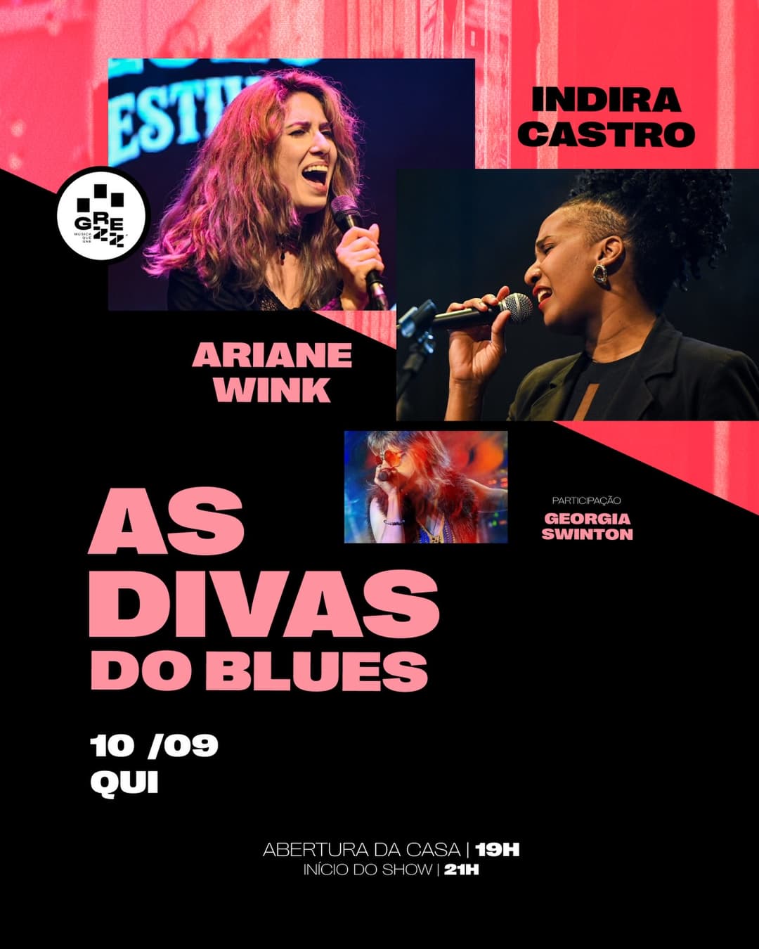Flyer de Indira Castro, Ariane Wink e Georgia Swinton
