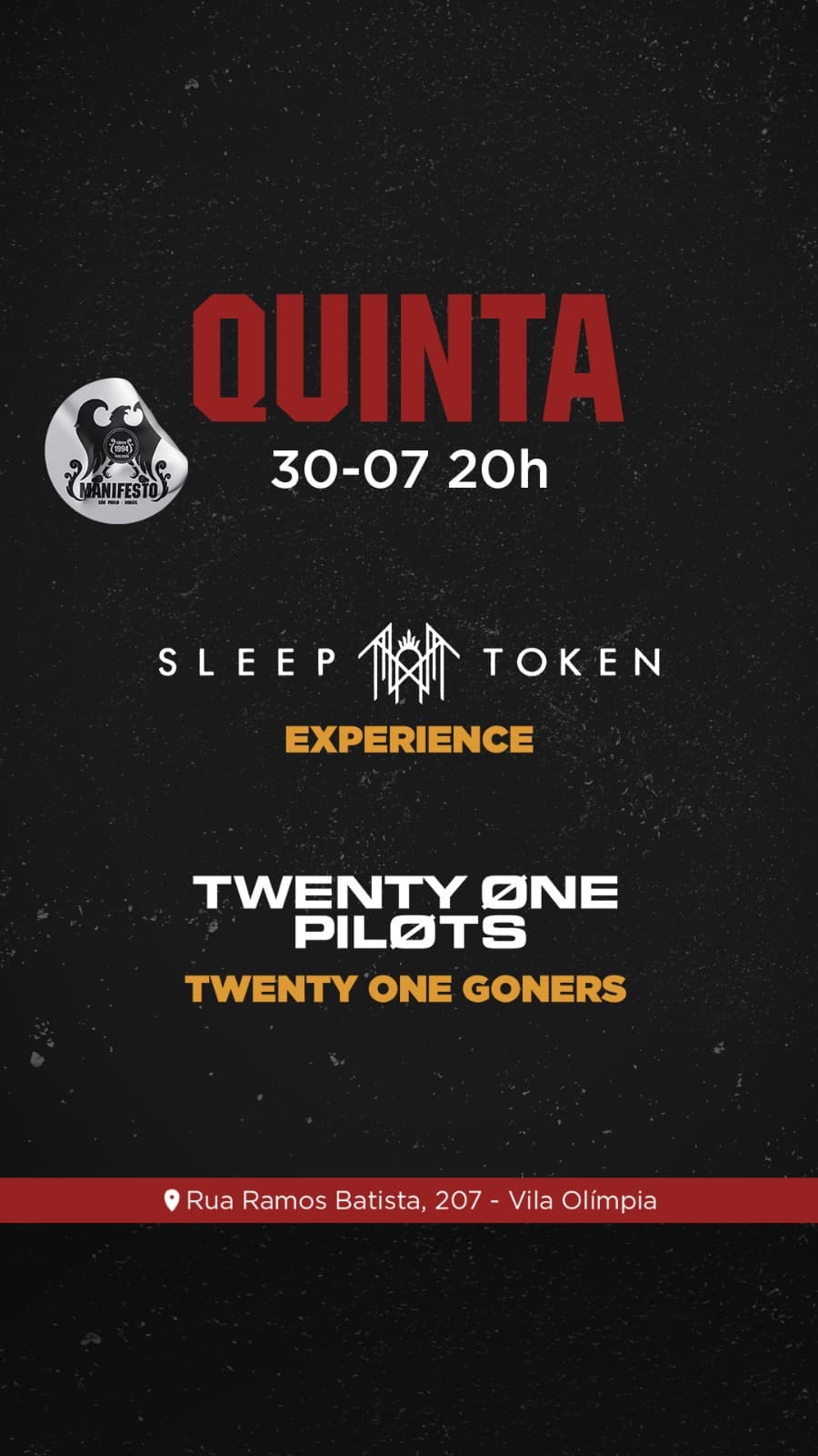 Flyer de Twenty One Goners, Experience e Sleep Token Experience