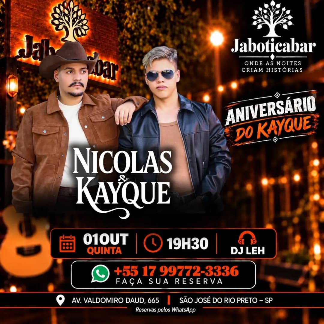 Flyer de Nicolas e Kayque e DJ Leh