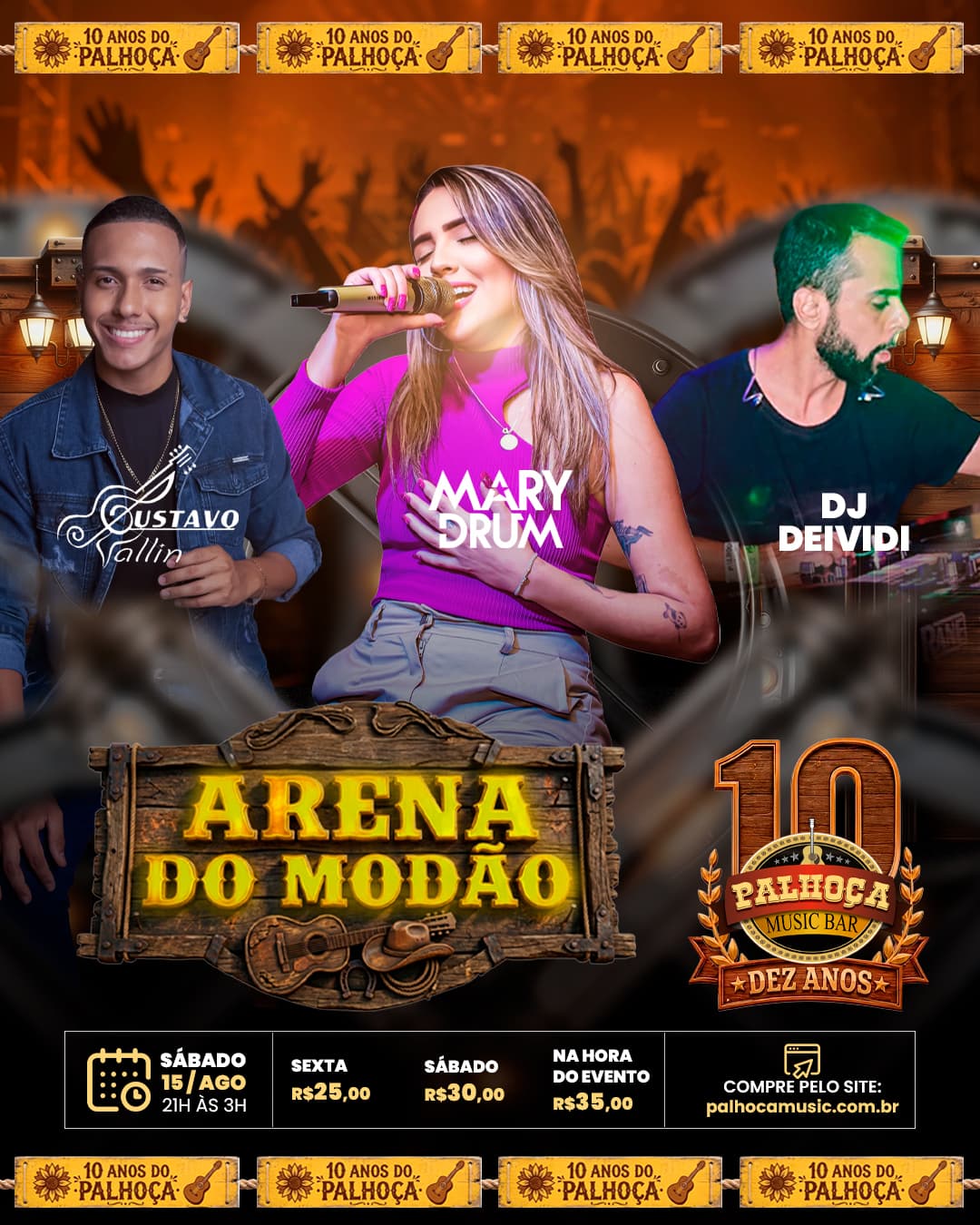 Flyer de Gustavo Vallin, Mary Drum e DJ Deividi