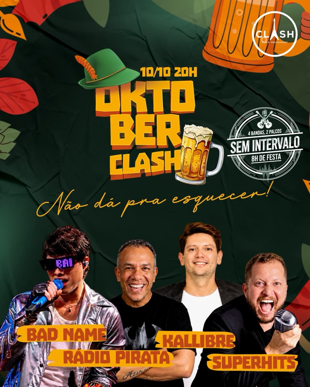 Flyer de Banda Kallibre, BAD NAME, Rádio Pirata e SUPERHITS