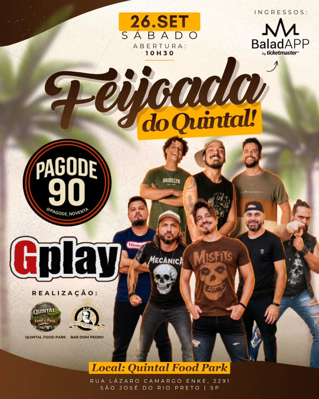 Flyer de Pagode 90 e Banda Gplay