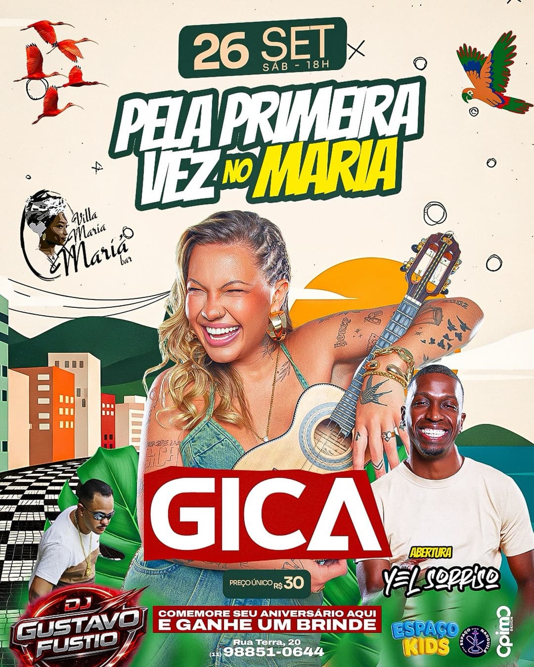 Flyer de DJ Gustavo Fustio, Gica e Yel Sorriso