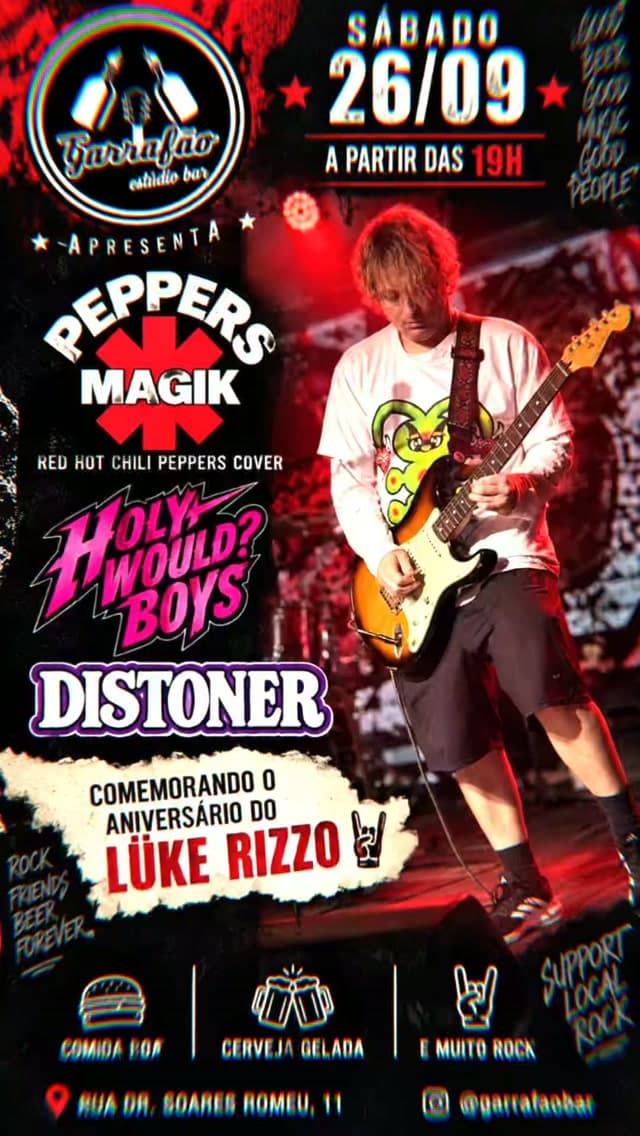 Flyer de Distoner, Banda Holy Would Boys e Peppers Magik