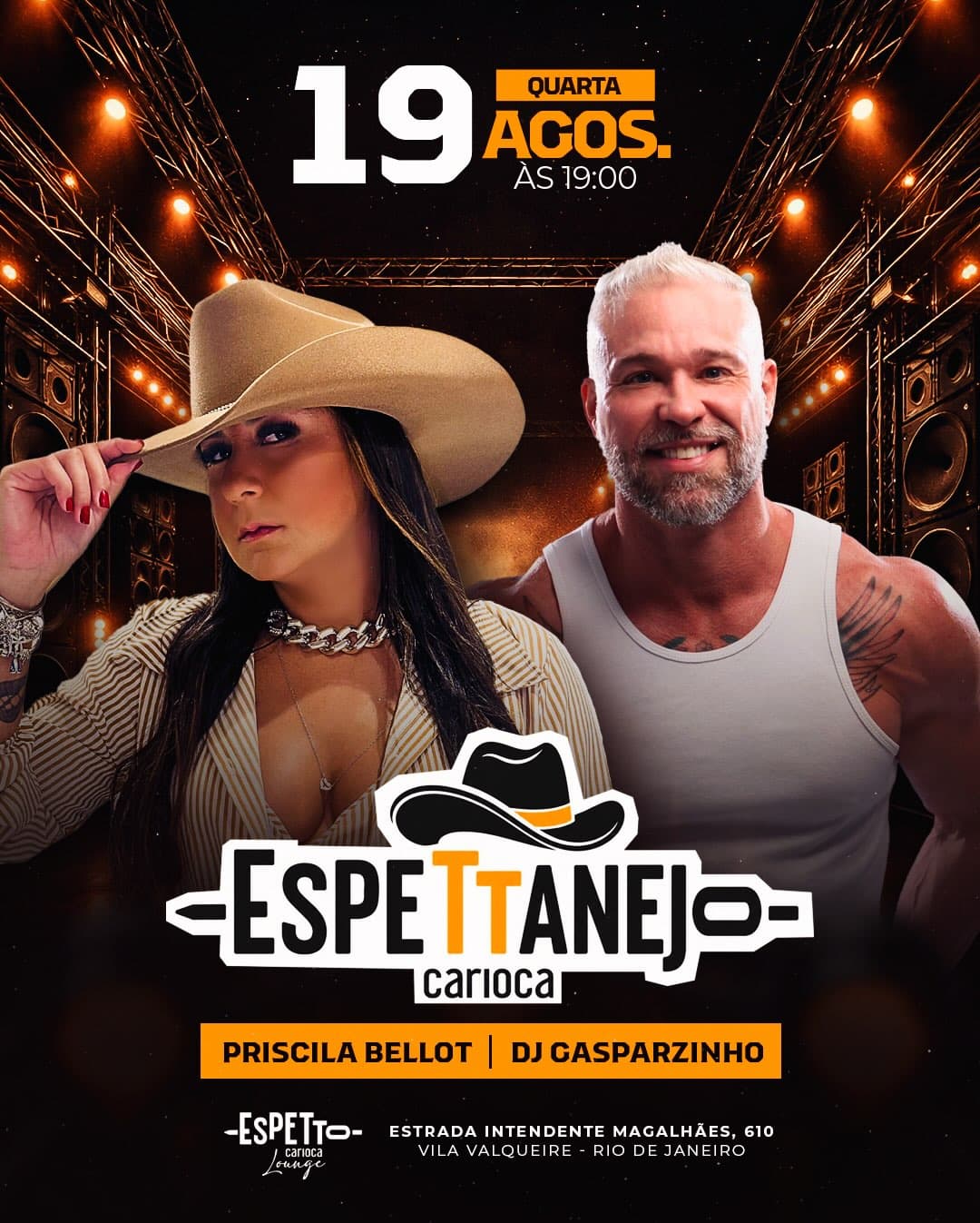 Flyer de Priscila Bellot e DJ Gasparzinho