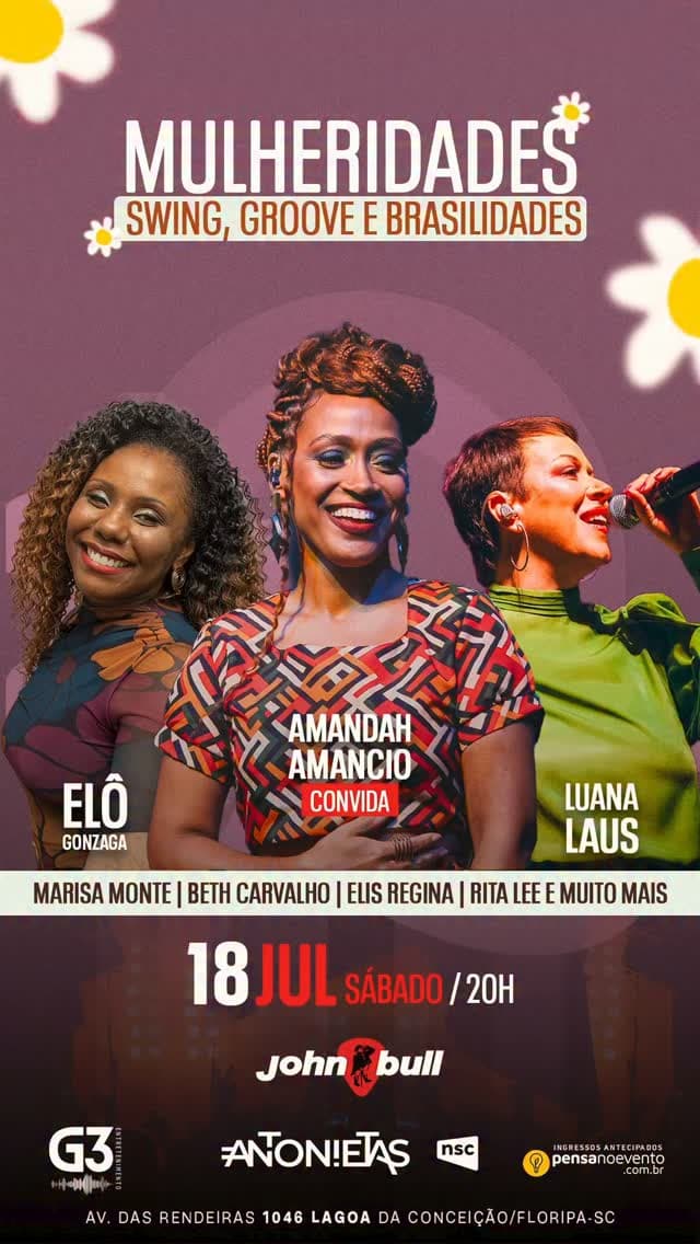 Flyer de Amandah Amâncio, Elô Gonzaga e Luana Laus