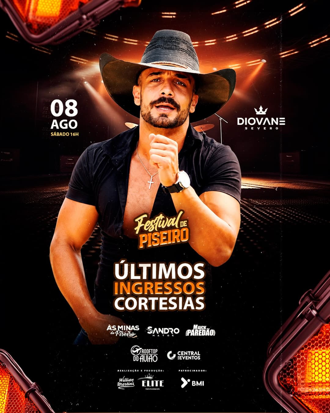 Flyer de Diovane Severo, As Minas do Piseiro, Sandro Matos e Maick Paredão