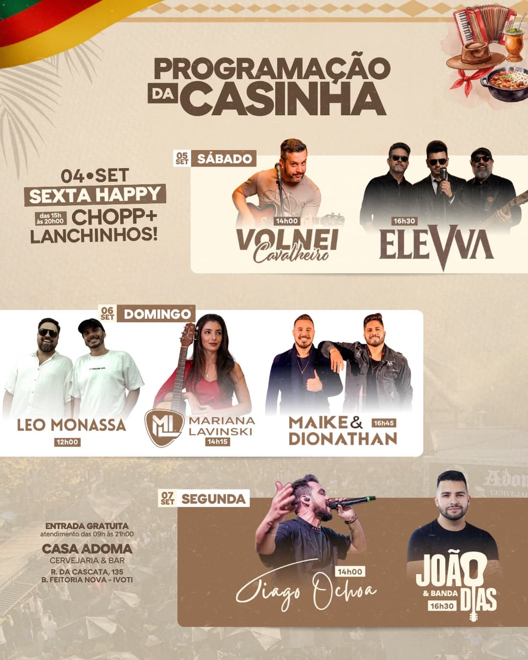 Flyer de Maike & Dionathan, Leo Monassa duo e Mariana Lavinski