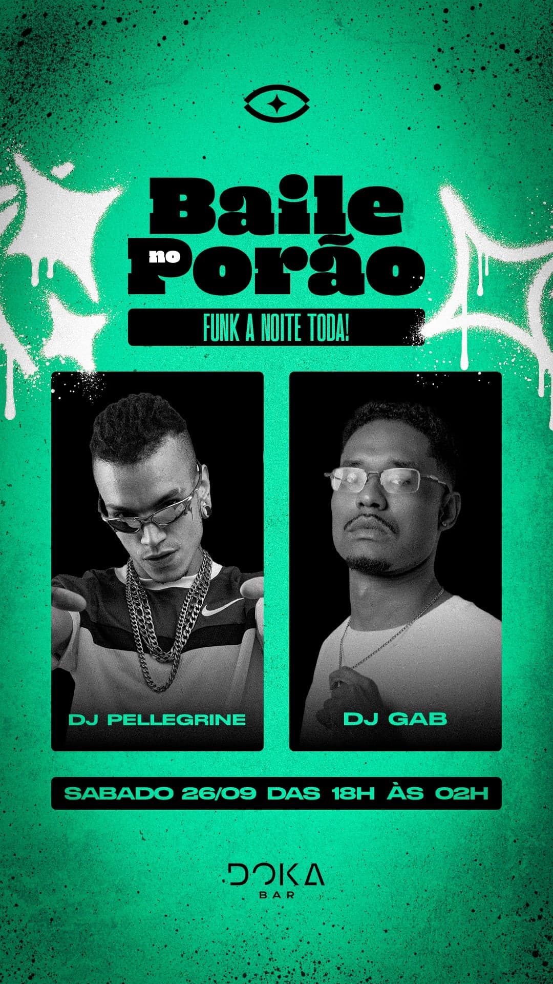 Flyer de DJ Pellegrine e Gab Batista