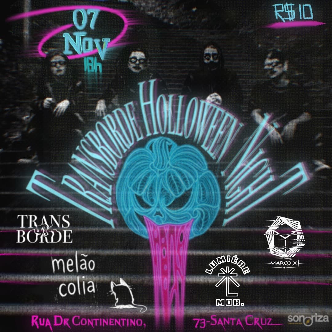 Flyer de Transborde, Melãocolia, Lumière Mob, Marco XI e Noix
