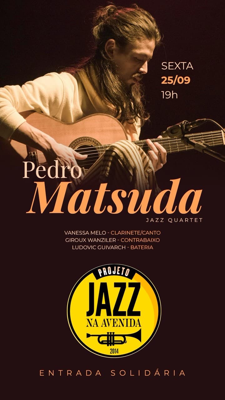 Flyer de Pedro Matsuda, Vanessa Melo e mais 2 artistas