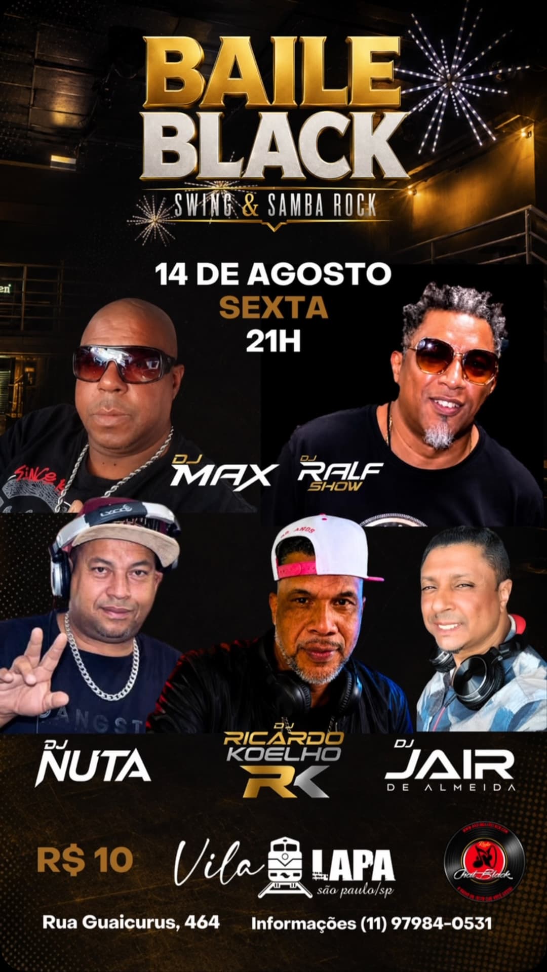 Flyer de DJ Max, DJ Ralf Show, DJ Nuta e mais 2 artistas