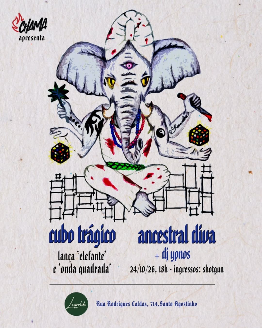 Flyer de Ancestral Diva e DJ Ypnos