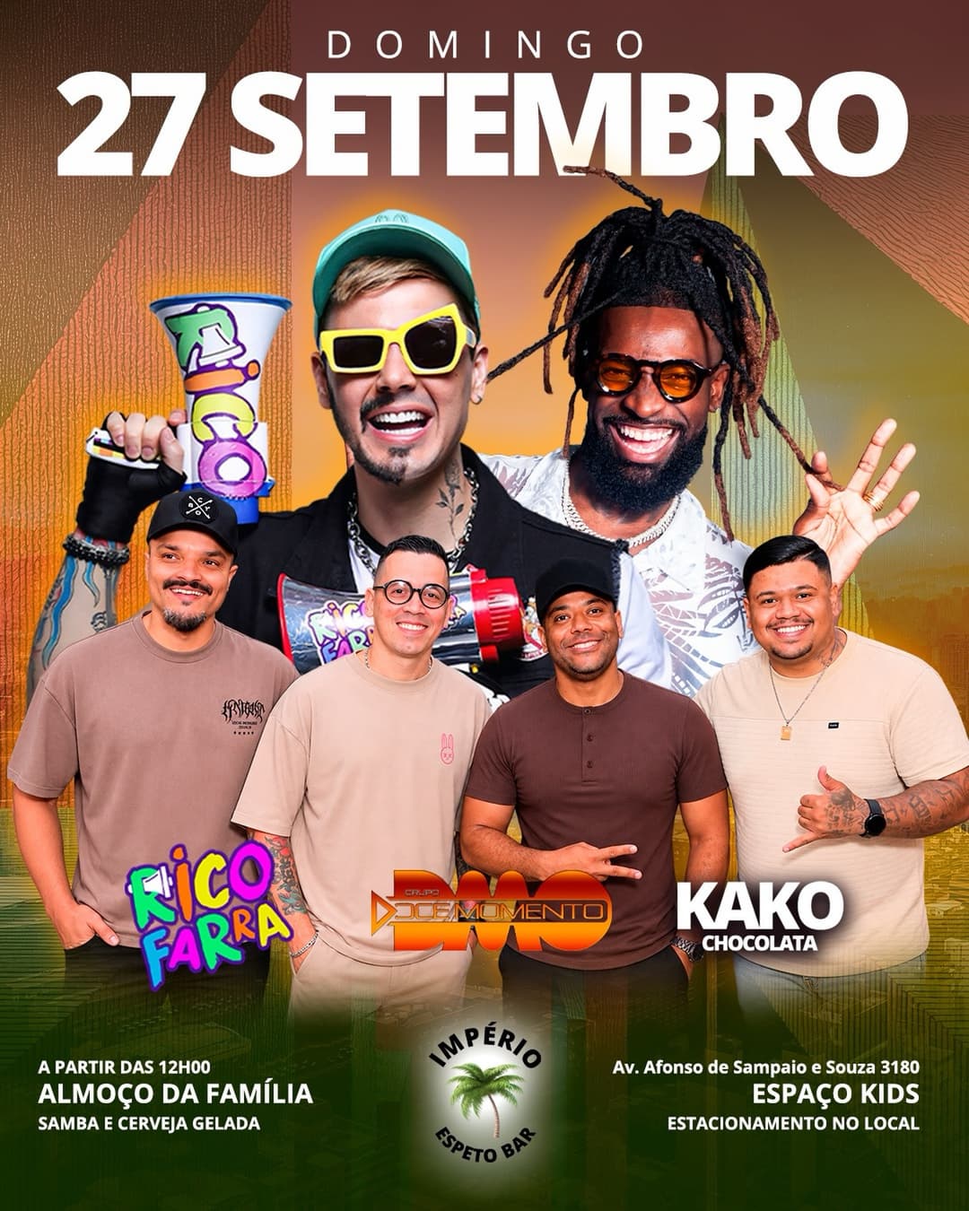 Flyer de Rico Farra, Grupo Doce Momento e Kako Chocolata