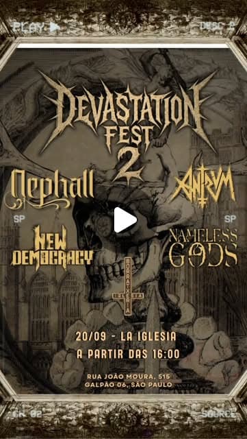 Flyer de New Democracy, Nameless Gods, Nephall e Antrvm