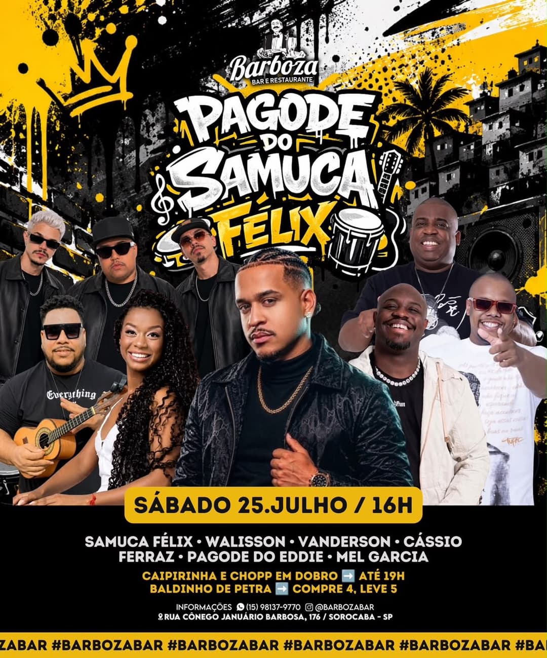 Flyer de Vanderson, Eddie, Samuca Félix, Walisson, Cássio Ferraz e Mel Garcia