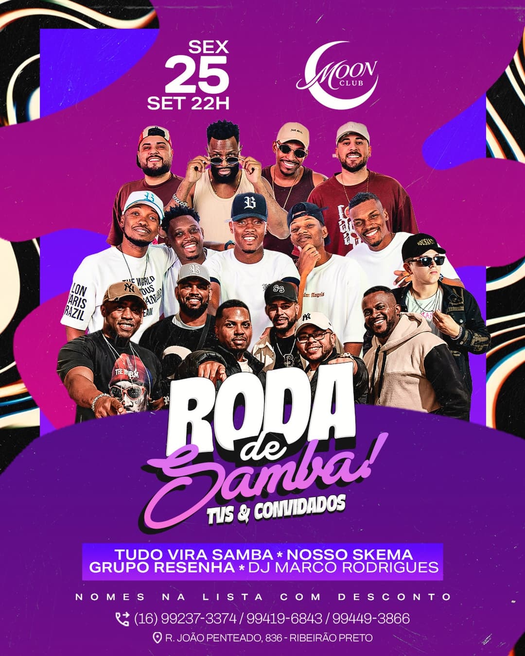 Flyer de Roda de Samba do TVS, Tudo Vira Samba e mais 3 artistas