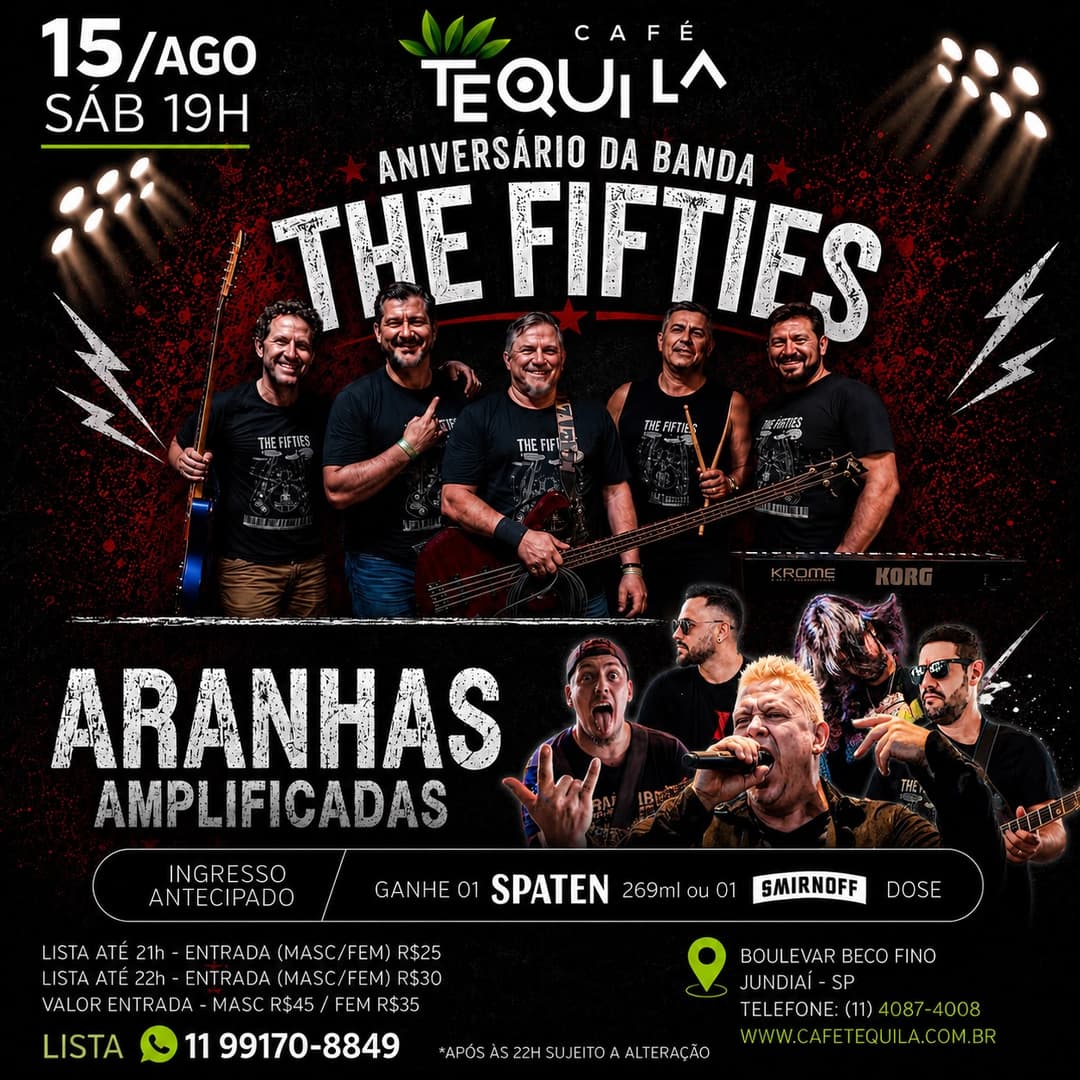 Flyer de Aranhas Amplificadas e The Fifties