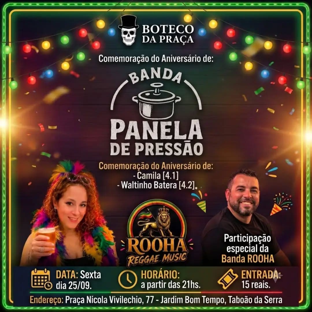 Flyer de Panela de Pressão e Banda ROOHA