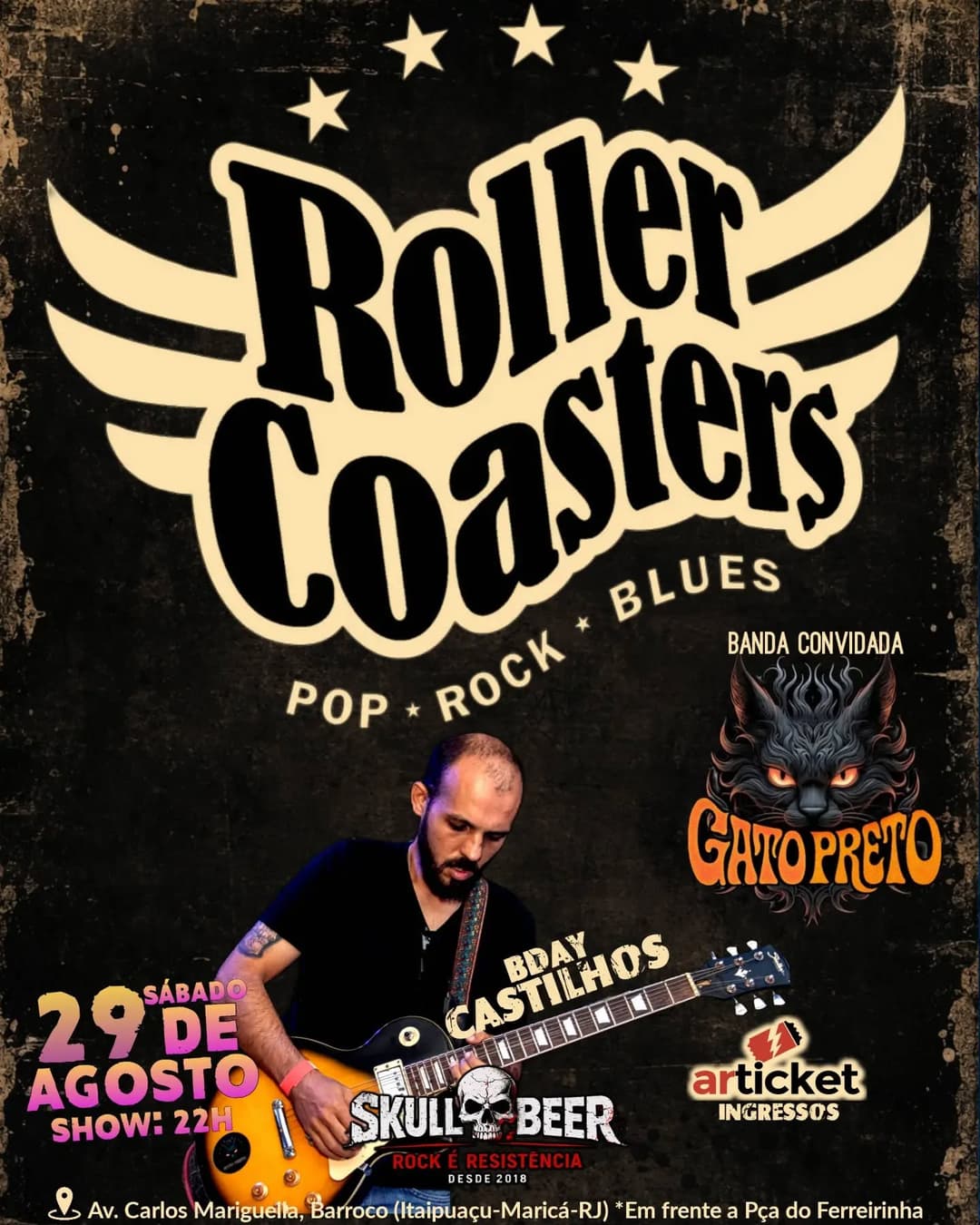 Flyer de Roller Coasters e Gato Preto