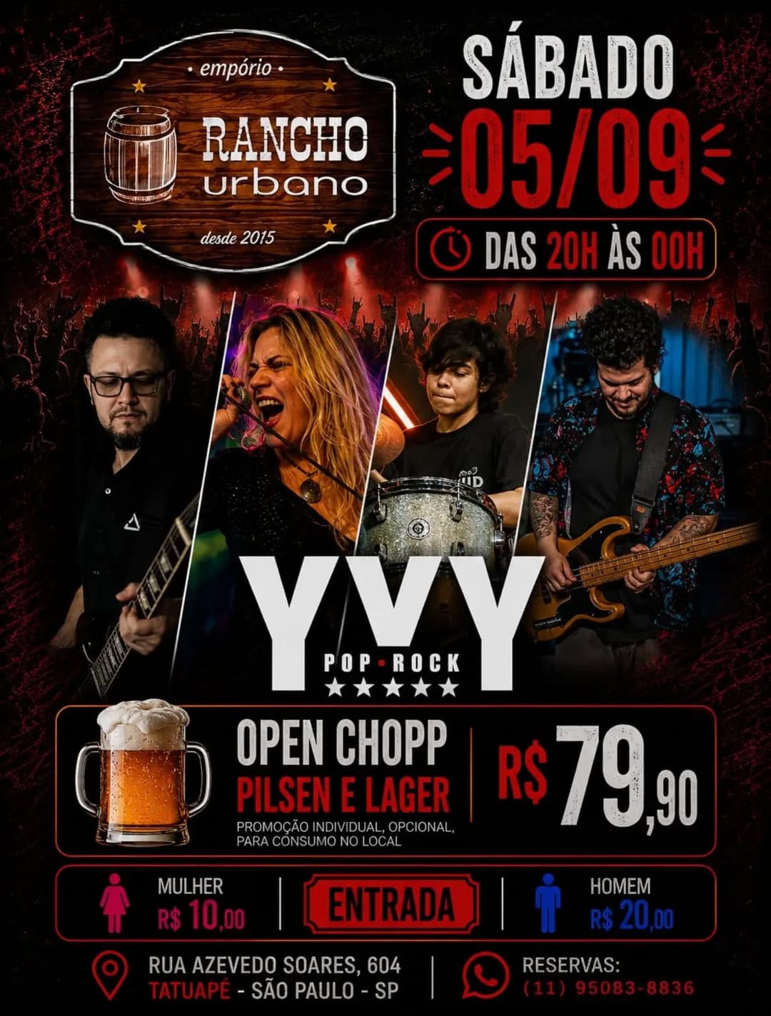 Flyer de Yvy Pop Rock, Simone Rocks e mais 3 artistas