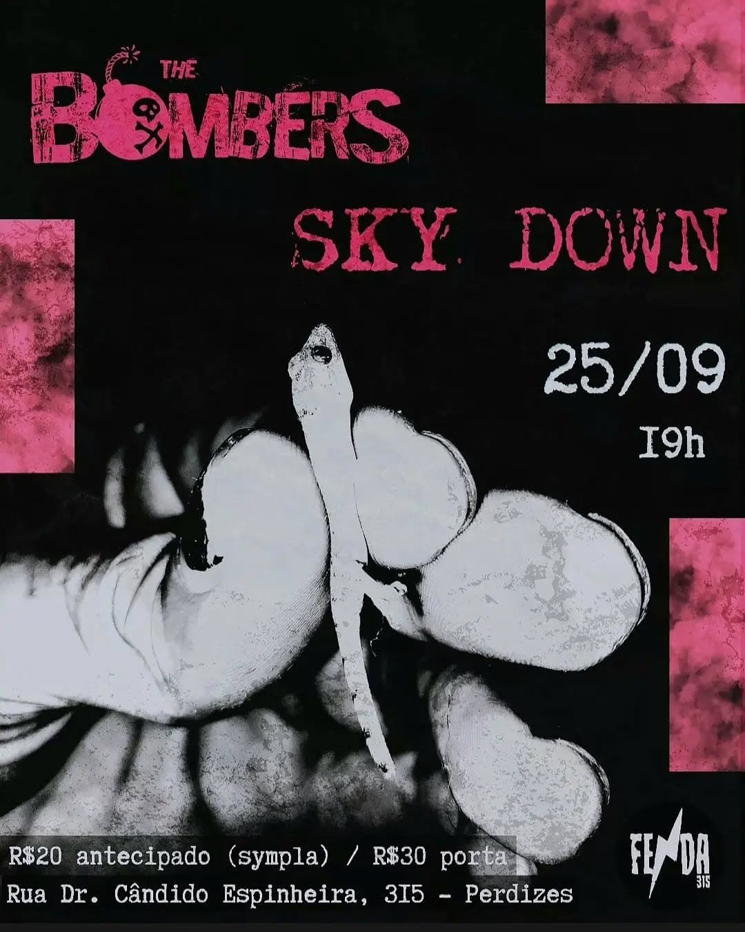 Flyer de Sky Down e Os Bombers