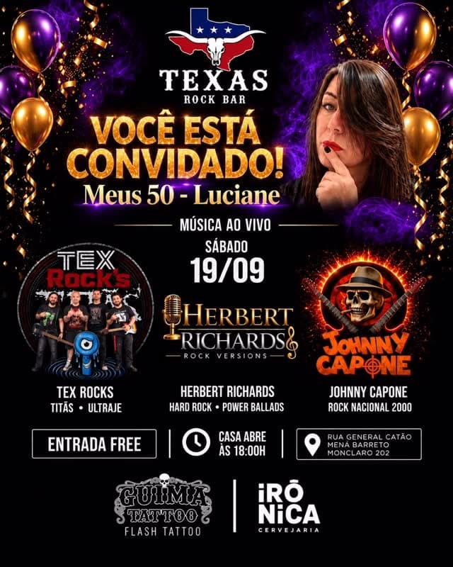 Flyer de Tex Rock's, Herbert Richards e johnnycapone_banda