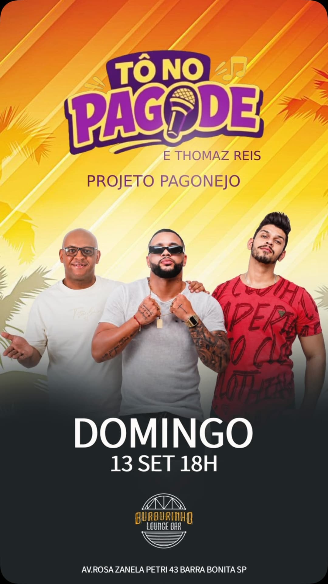Flyer de Grupo Tono Pagode e Contato Thomaz Reis